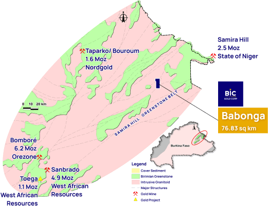 Location of Babonga on greenstone belt