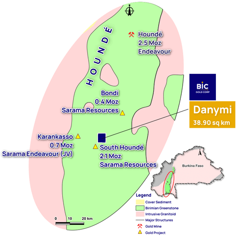 Location of Project Danymi on greenstone belt map