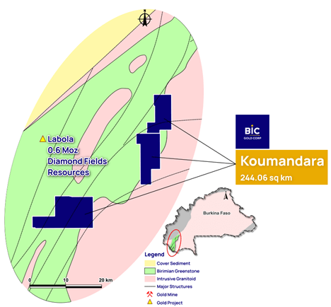 Koumandara location on greenstone belt map
